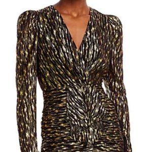 Aqua Metallic Jacquard Puff Sleeve Mini Dress